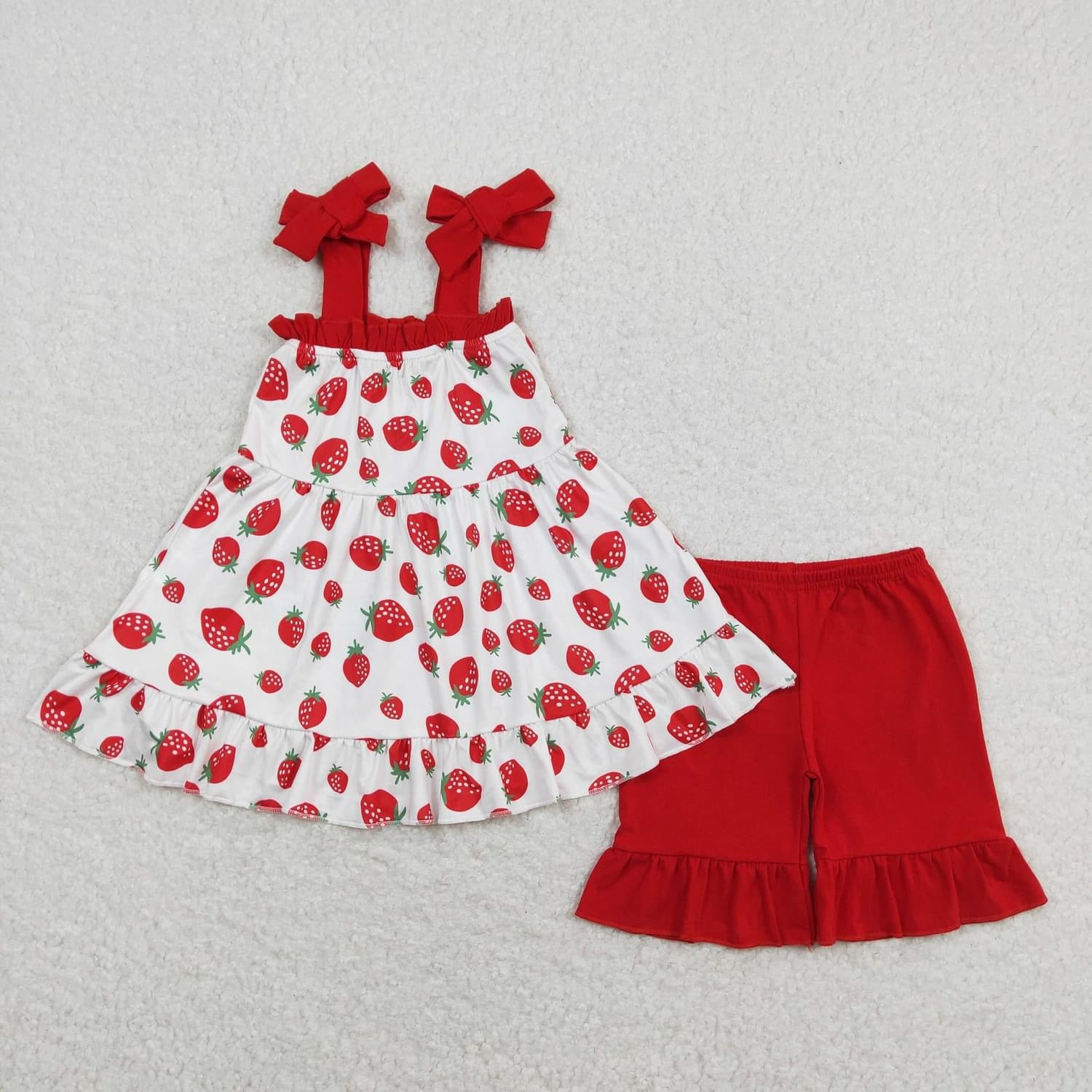 Sweet red strawberry ruffle shorts set