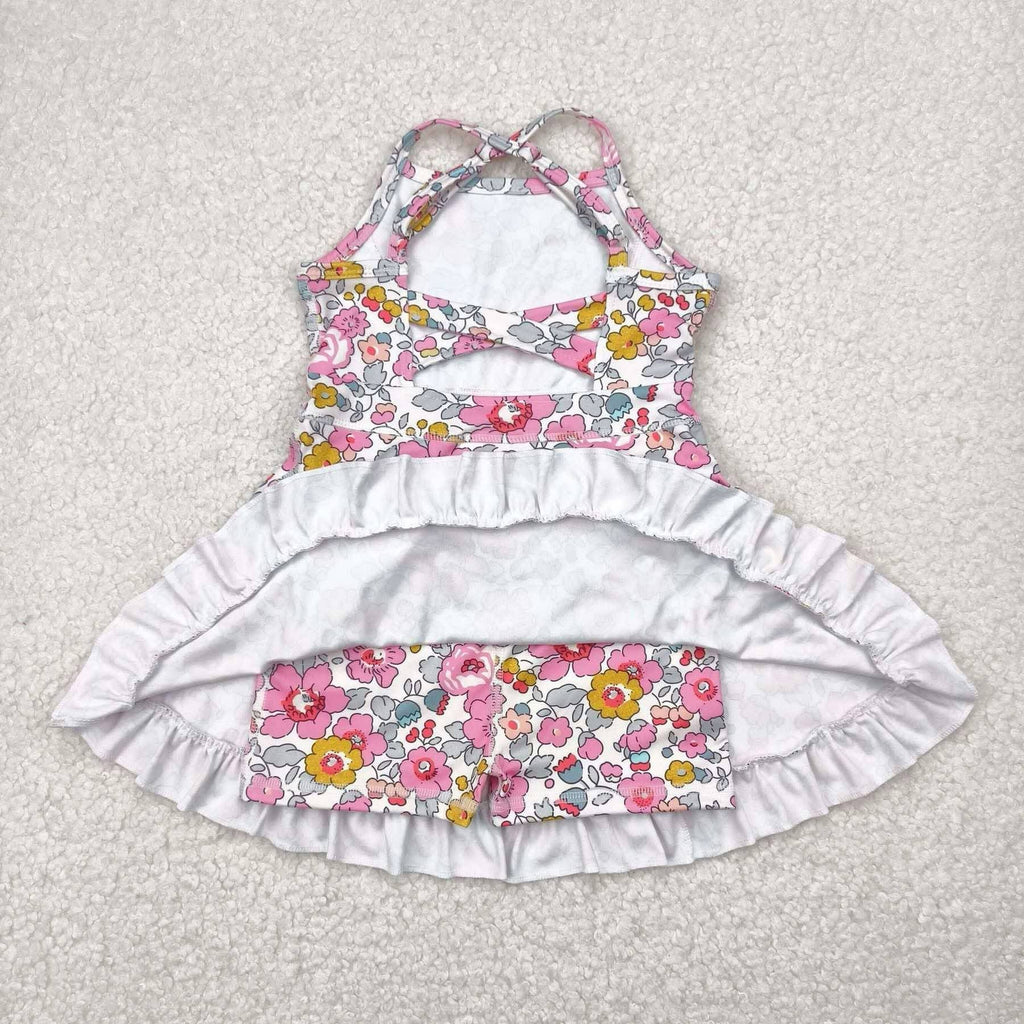 Pink and tellow floral skort twist dress- yoga material