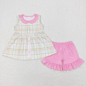 Pastel plaids pink girl short set