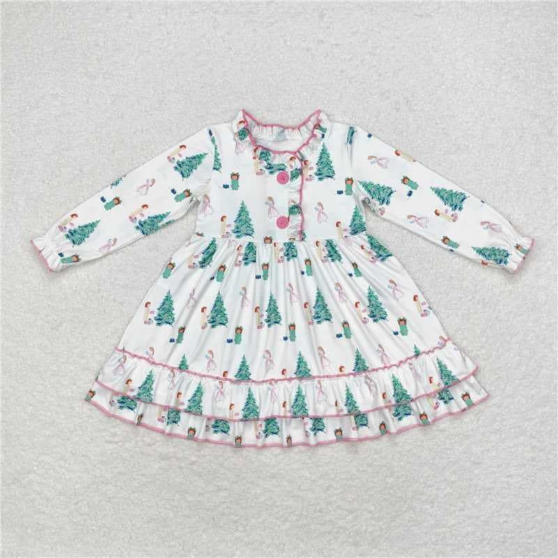 Sweet christmas girl tree ruffle dress