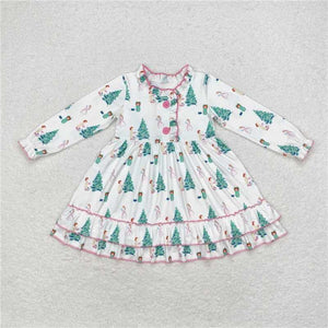 Sweet christmas girl tree ruffle dress