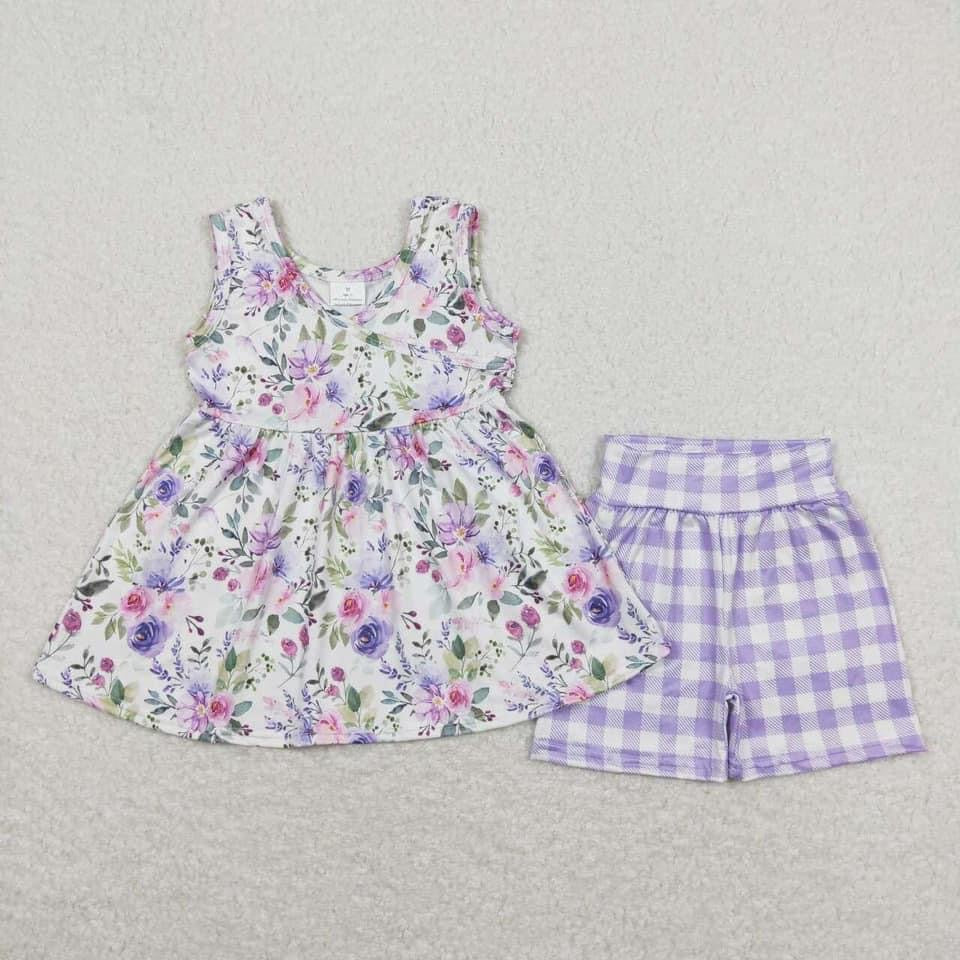 Purple floral gingham Short Set