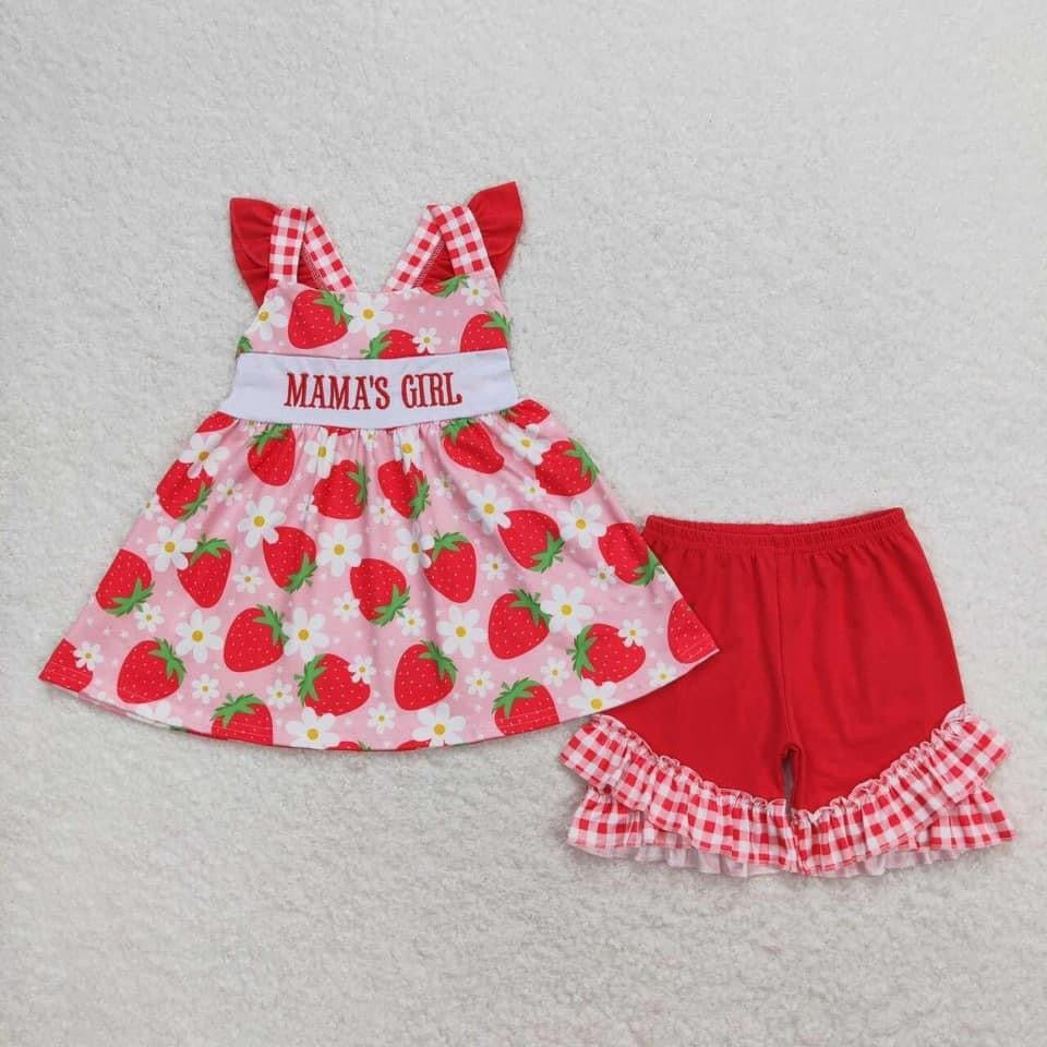 Mamas girl strawberry ruffle shorts set