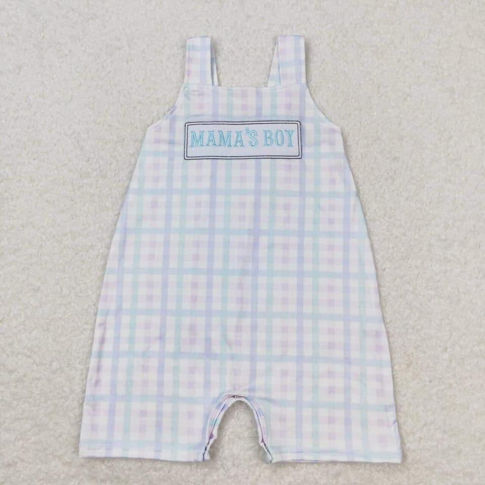 Mama boy plaid  boy romper