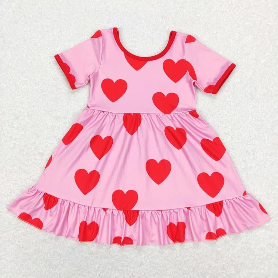 Pink and red hearts ruffle dress