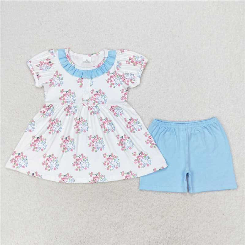 Sweet blue bird  girl short set