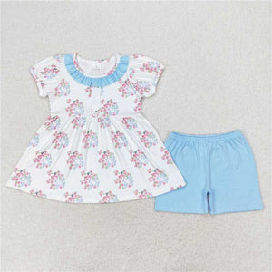 Sweet blue bird  girl short set