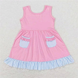 Sweet Pink and blue stripe twirl dress