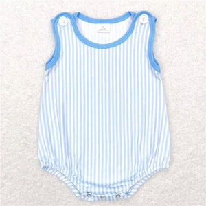 Sweet Blue seersucker Stripe romper