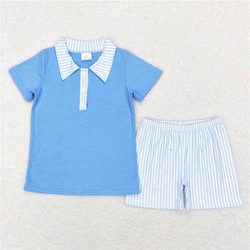 Sweet Blue seersucker Stripe boy set