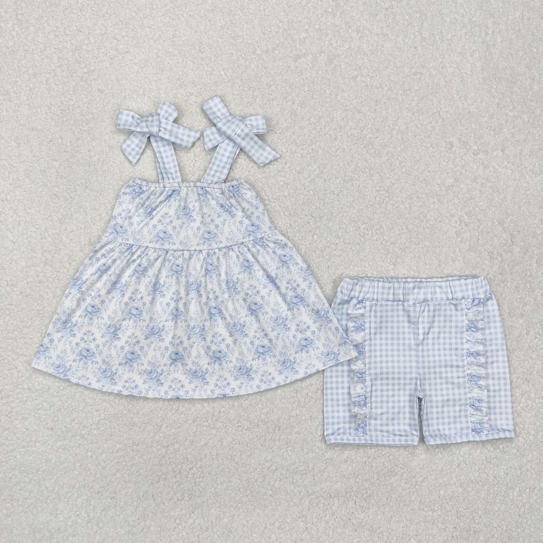 Sweet blue floral ruffle Short Set