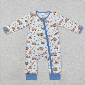 Blue construction love sleeper Romper