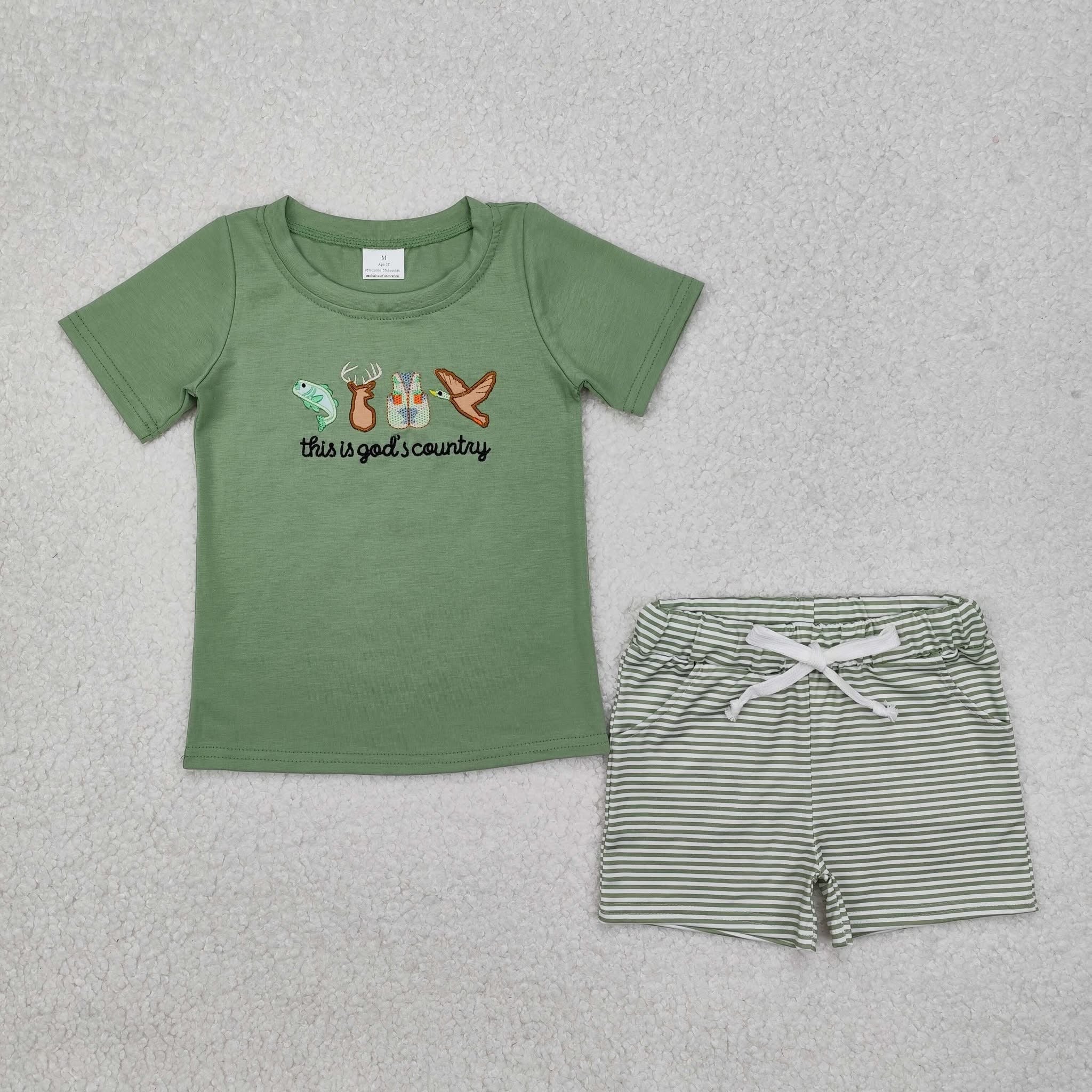 Gods country green hunting Boy short set