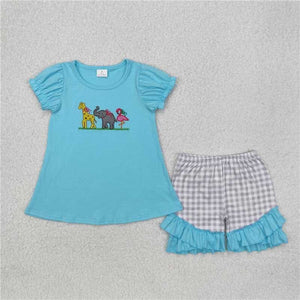 Blue animal trio zoo girl set