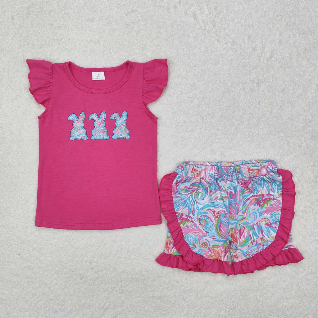 Pink bunny floral girl set