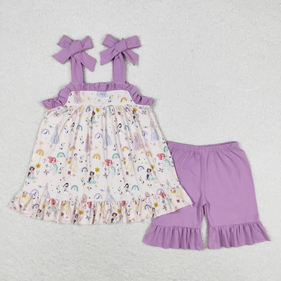 Purple princess ruffle shorts set