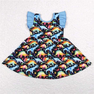 Colorful dino ruffle dress