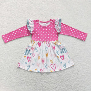 Polka dot pink heart ruffle dress