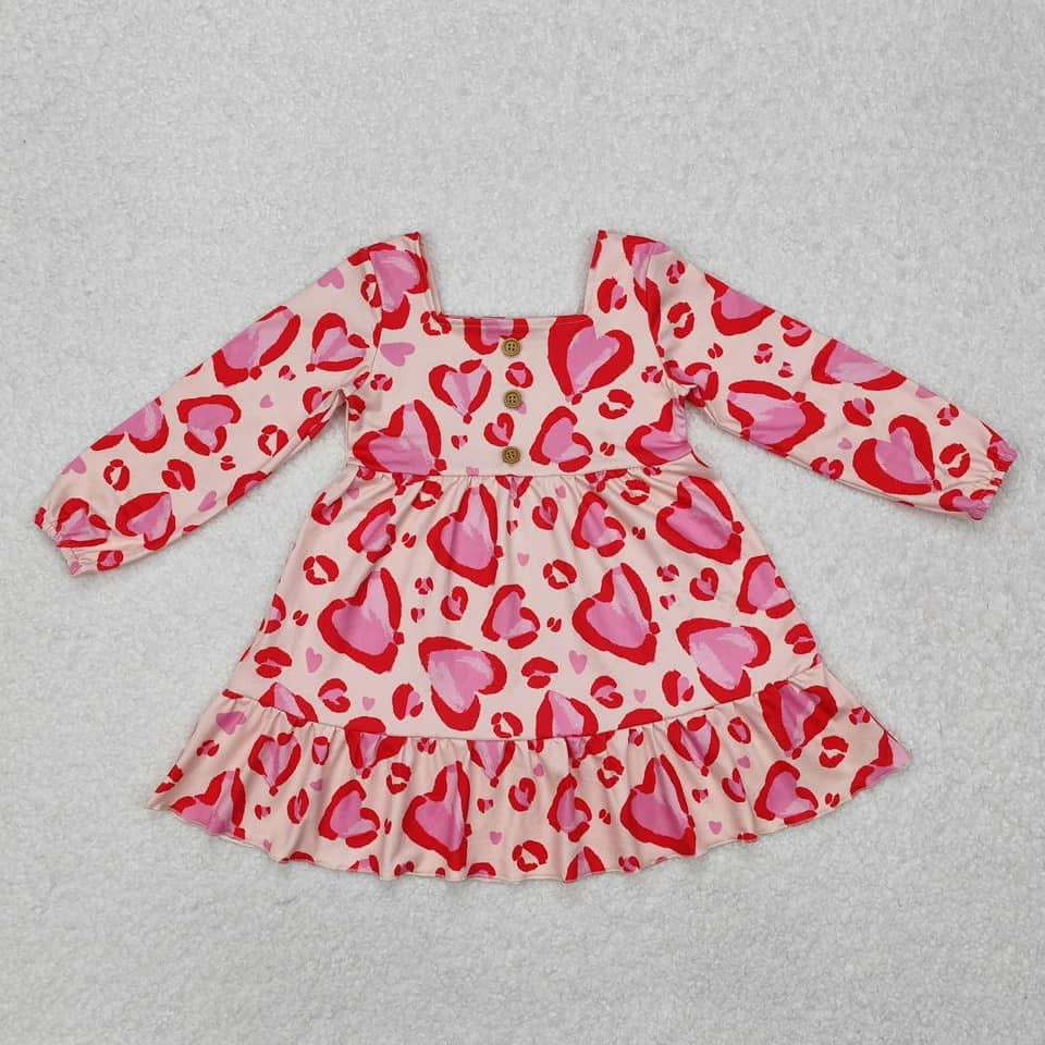 Leopard peach heart ruffle dress