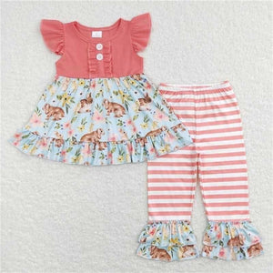 Peach Easter bunny ruffle  2pc outfit