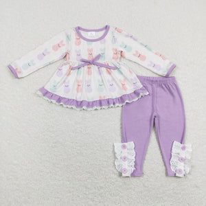 Purple Peeps ruffle legging pants outfit