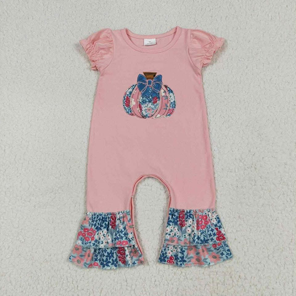 Pink pumpkin embroider romper