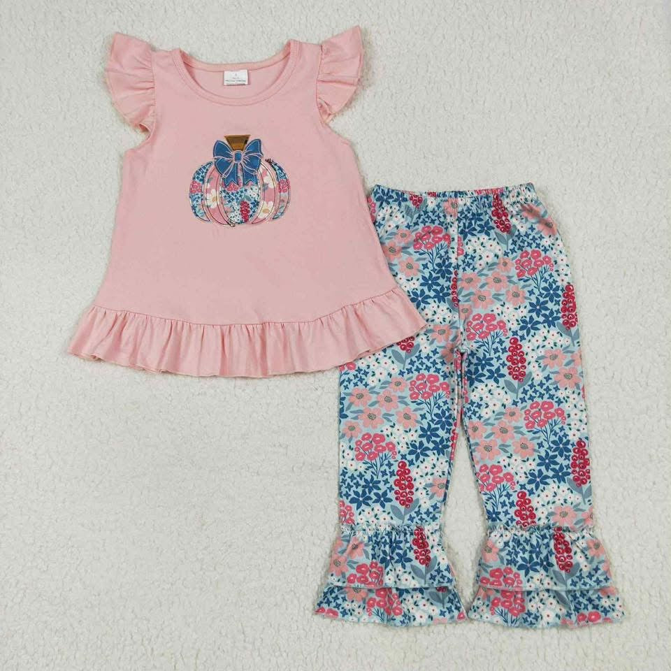 Pink embroidered pumpkin pant set