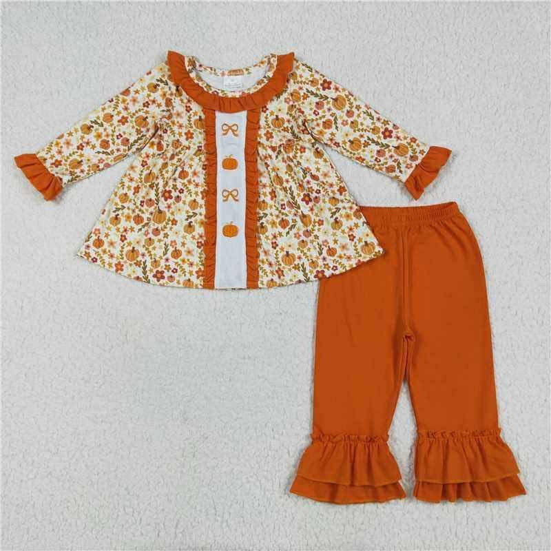 Orange pumpkin classic ruffle pant set