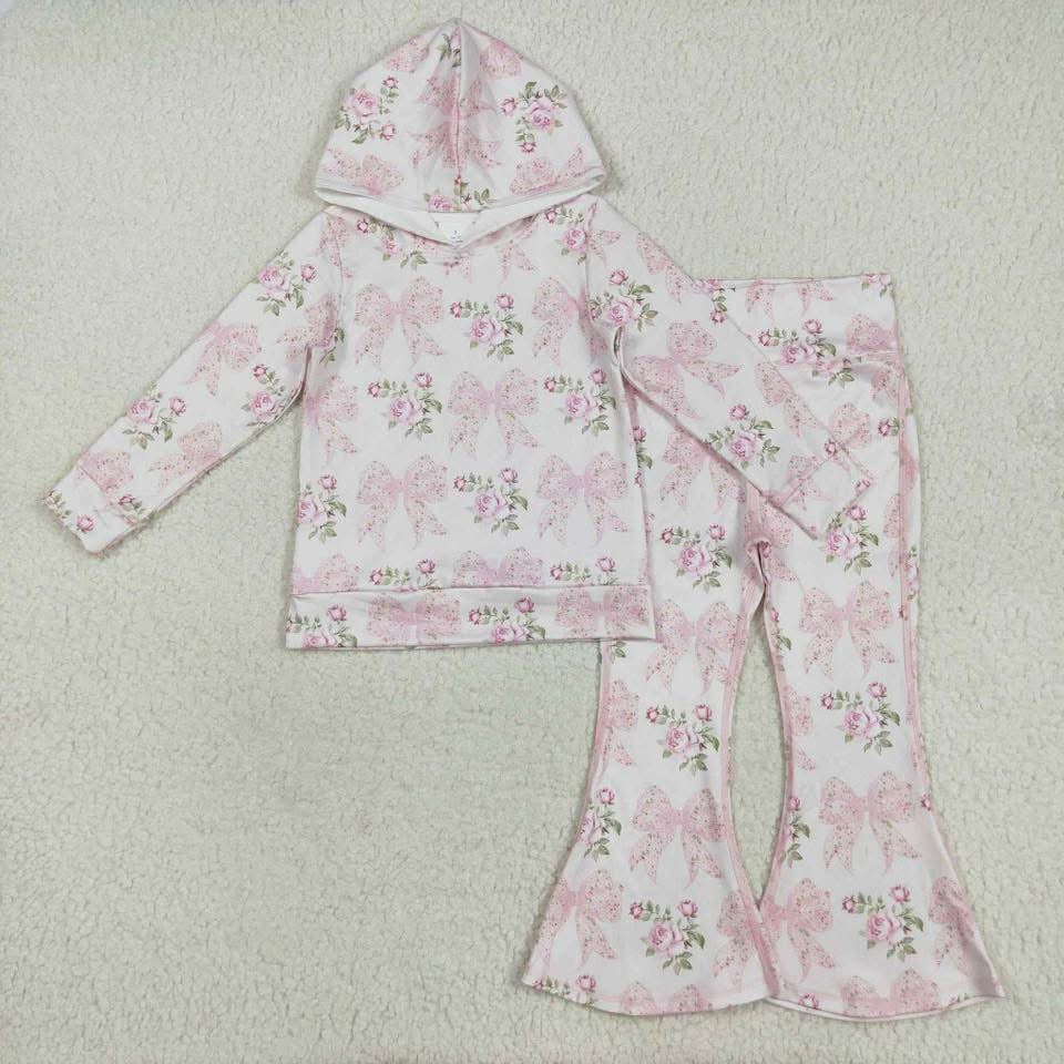 Pink floral and bows yoga hooded set