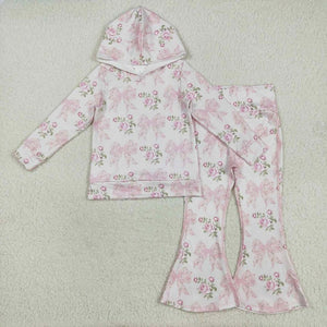 Pink floral and bows yoga hooded set