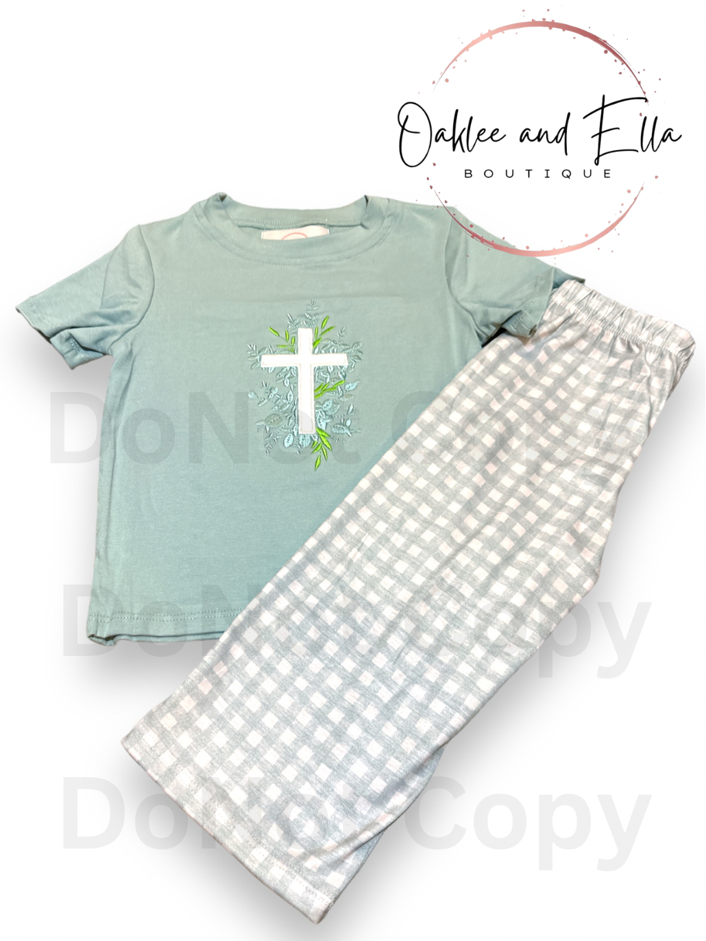 He is risen gingham boy pant set - RTS