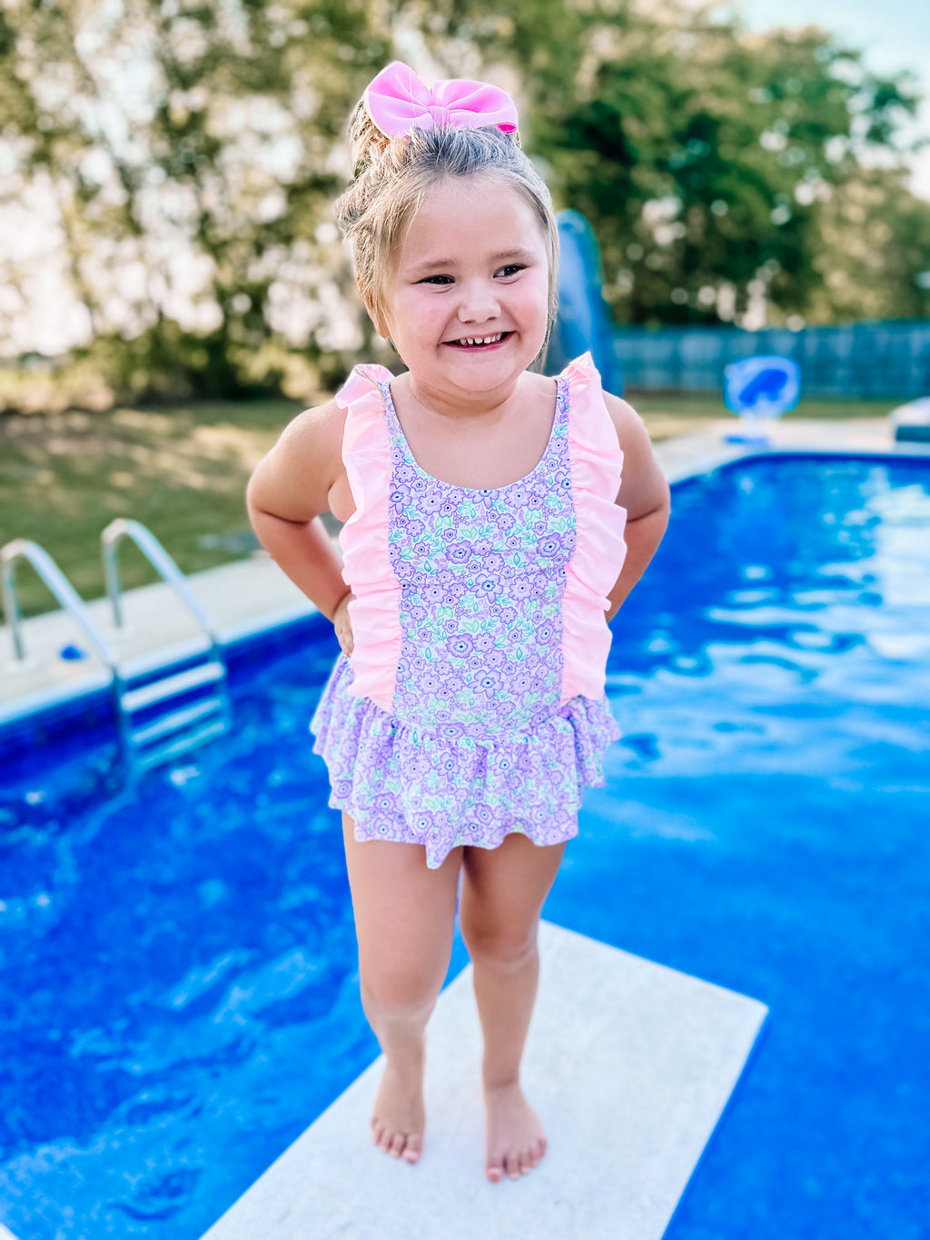 Purple and pink ruffle Floral swim Suit - Girls