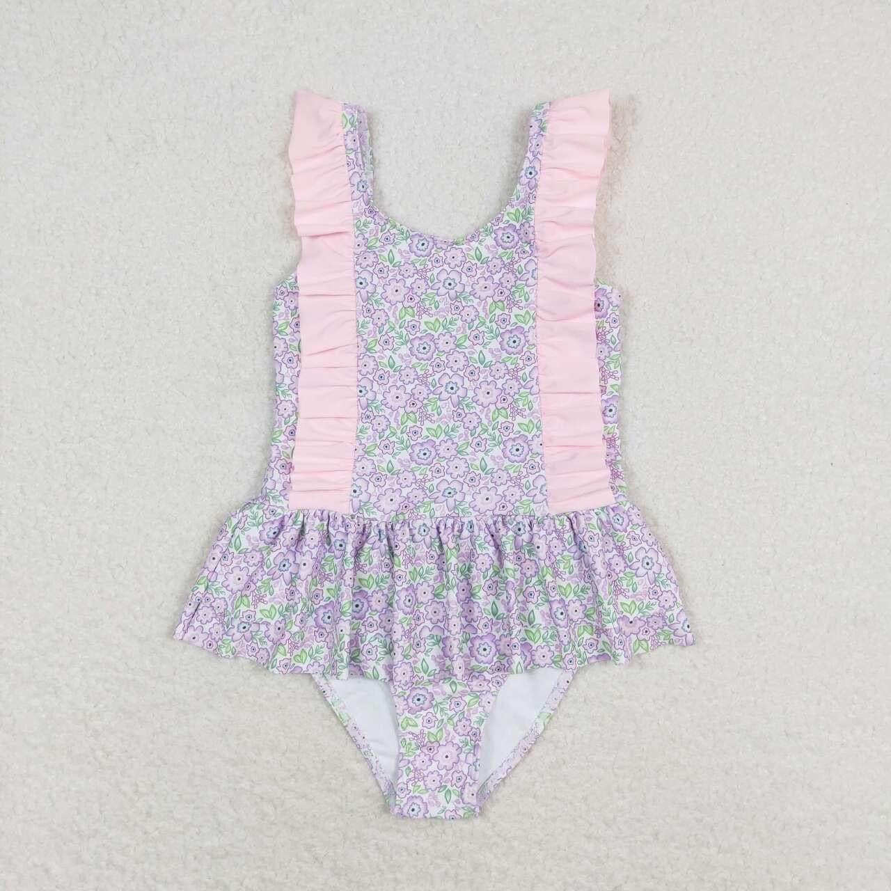 Purple and pink ruffle Floral swim Suit - Girls