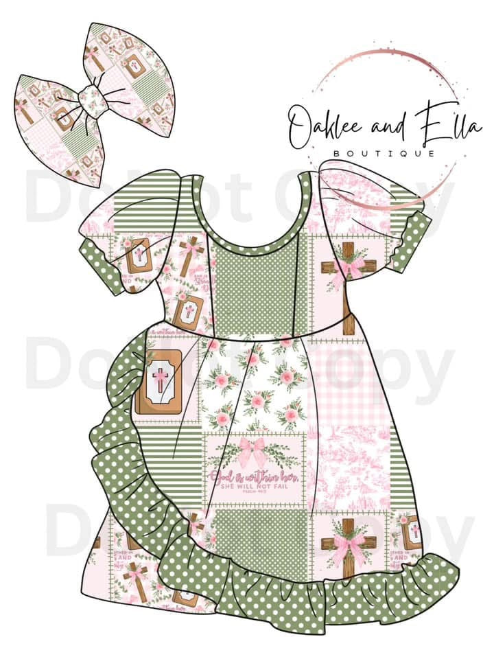 Pink and sage JesusEaster petal dress Handmade Dress