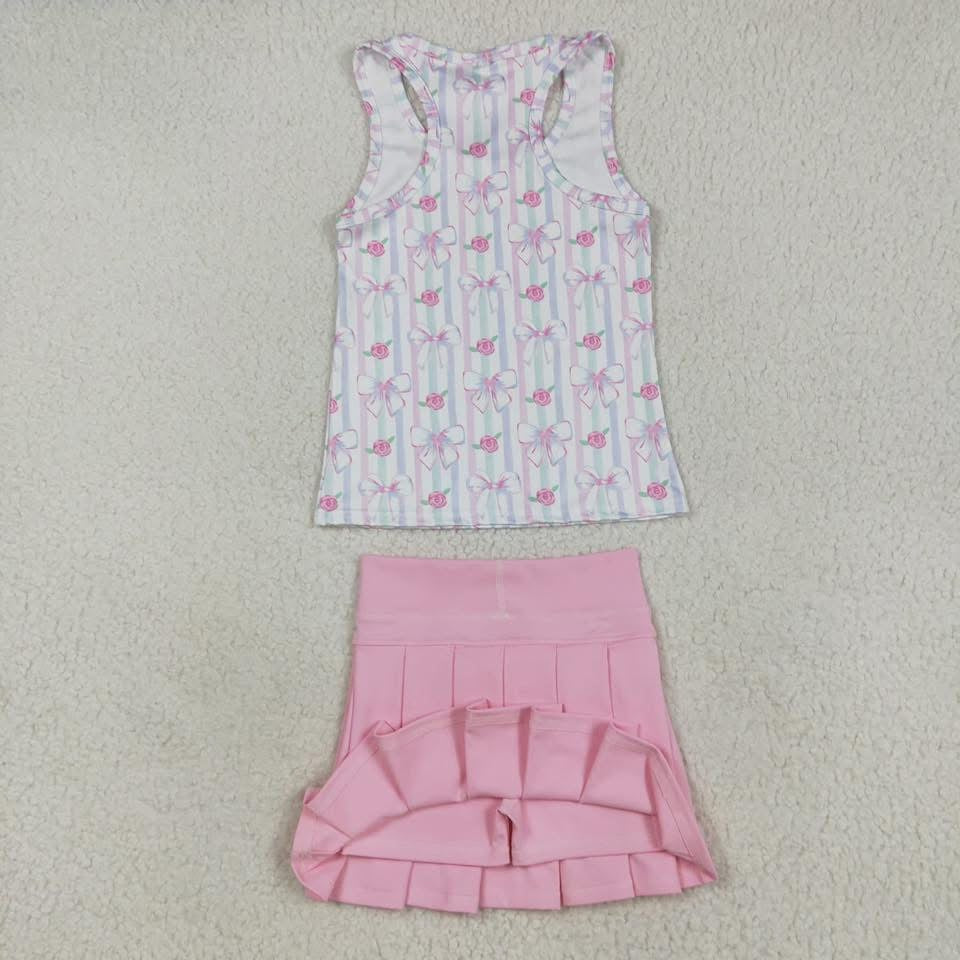 Pink bows and floral skort yoga set
