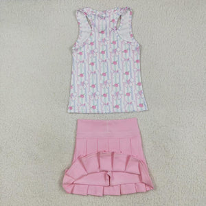 Pink bows and floral skort yoga set