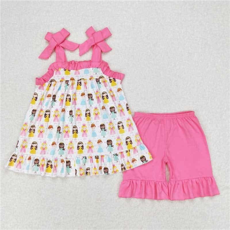 Pink tie princess shorts set