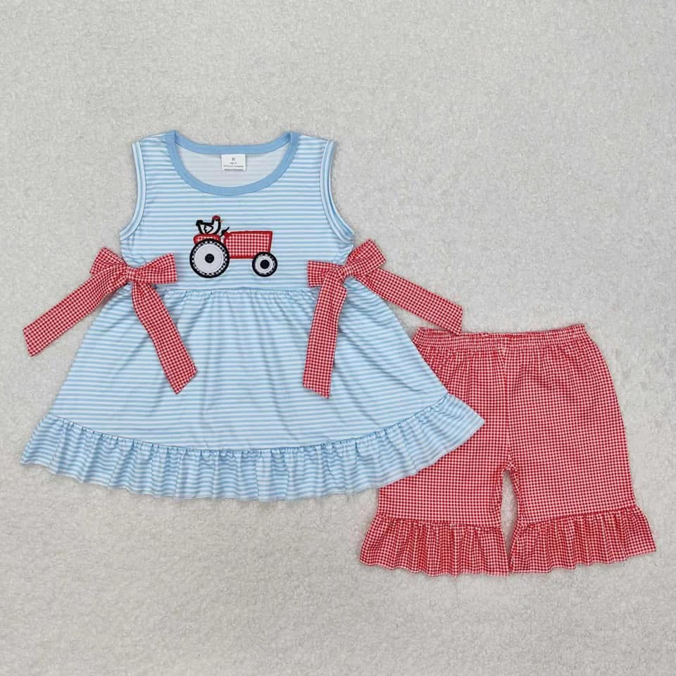 Hen tractor blye and red shorts set