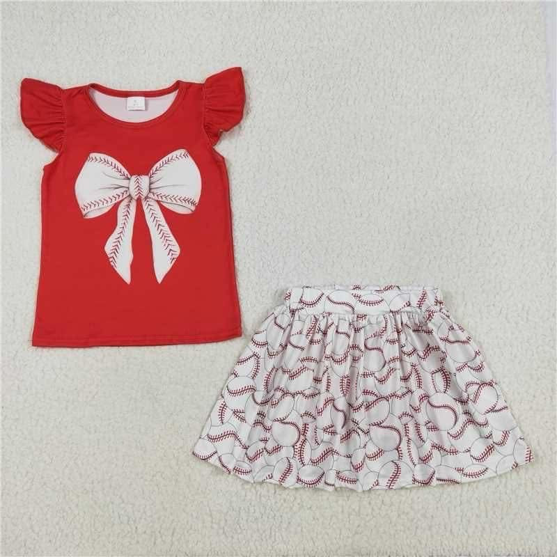 Baseball bows skort set