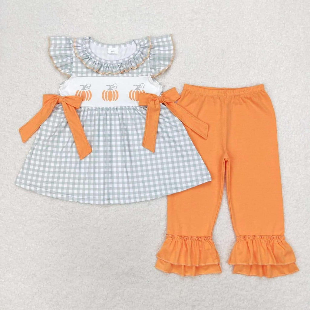 Pumpkin gingham 2pc short sleeve set