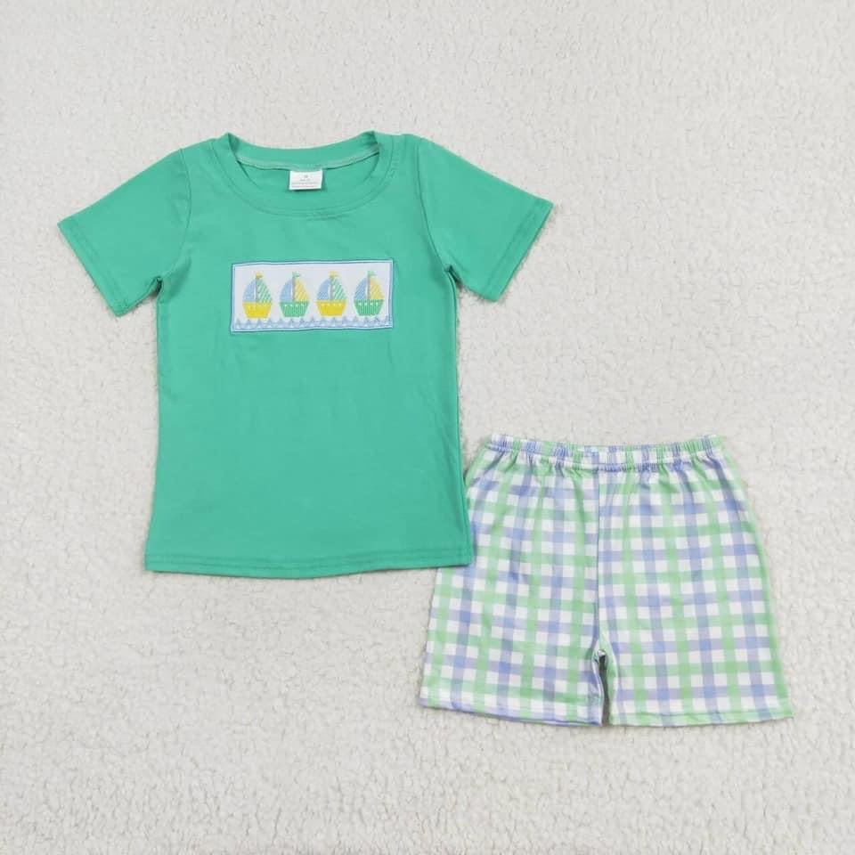 Sail boat away boy short set