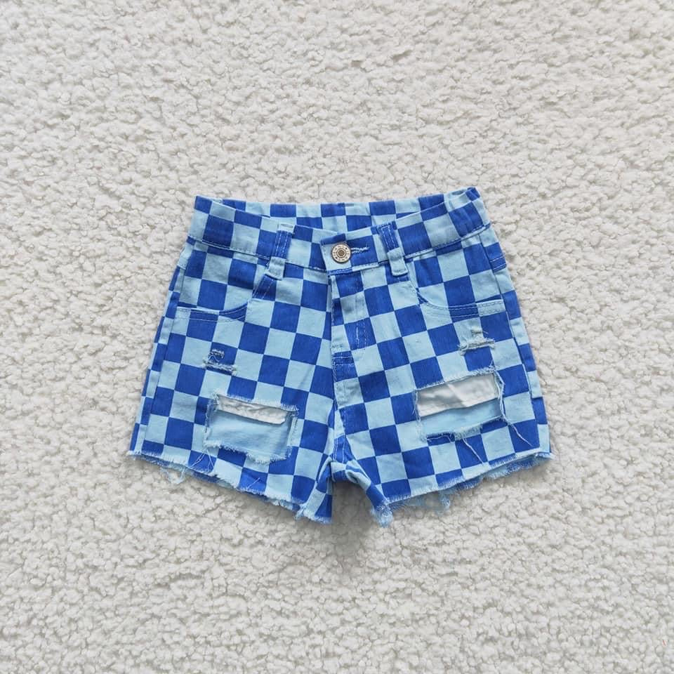 Blue check Shorts Only