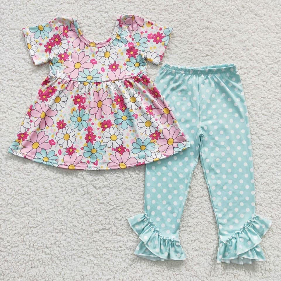 Teal Floral dot  Pants outfit