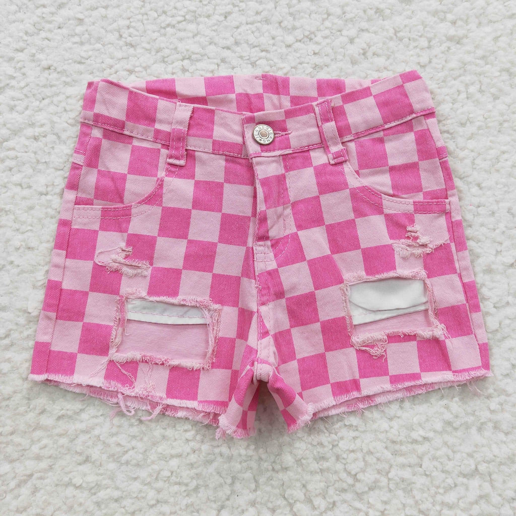 Pink check jean distress Shorts Only