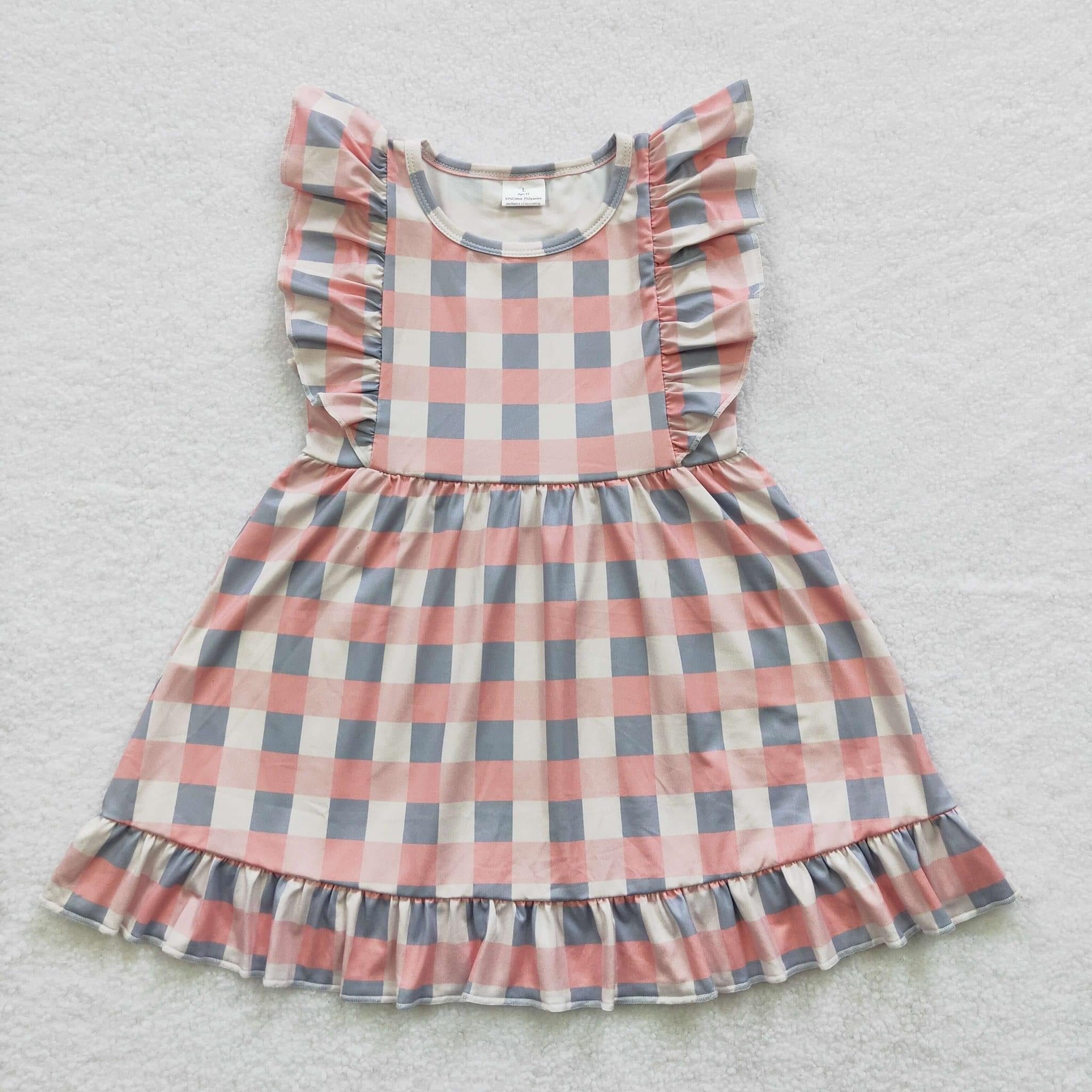 Pink and gray plaid ruffle dress