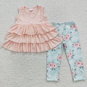 Peach lots of ruffles short sleeve set