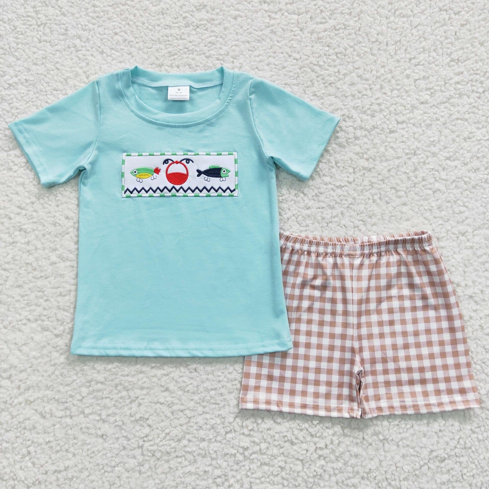 Fishing Brown Gingham- boy short set