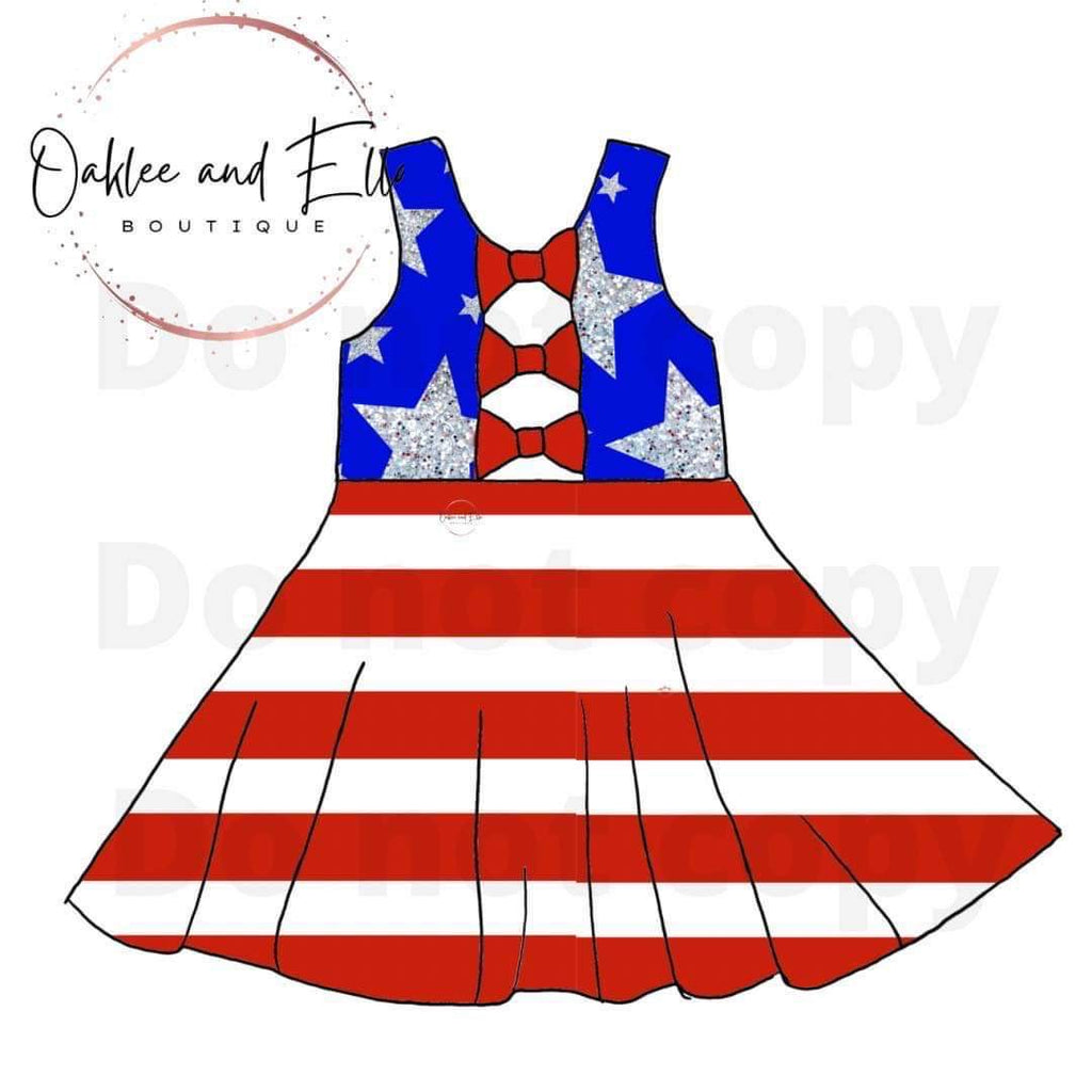 4th Stars and Stripes sparkle Handmade bow Back Dress
