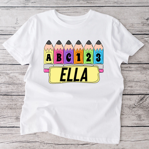 Pencil alphabet white  tshirt- personalized