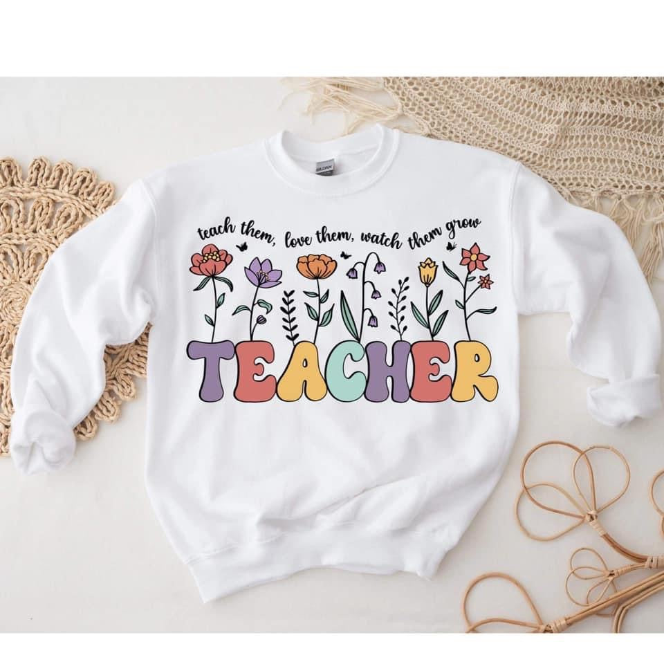 Teacher grow Adult white  crew sweatshirt